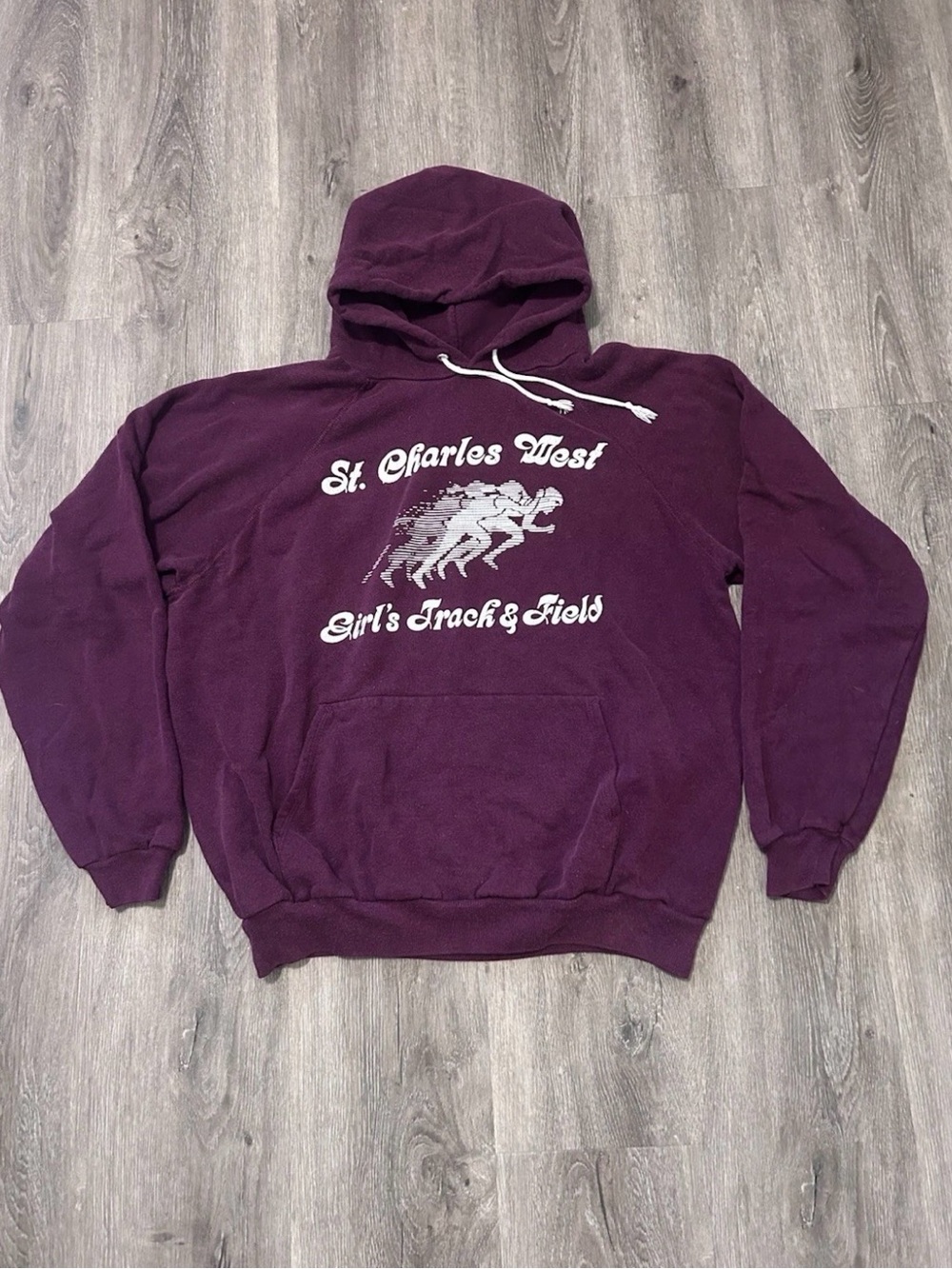 80s 1980s Hanes St. Charles West High School Girl's Track & Field Hoodie Sz XL